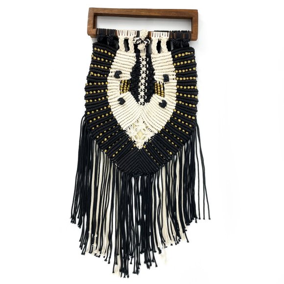 CLEOBELLA🌺Seville Boho Fringe Retro Macrame Beaded Clutch Black & White - Picture 3 of 12